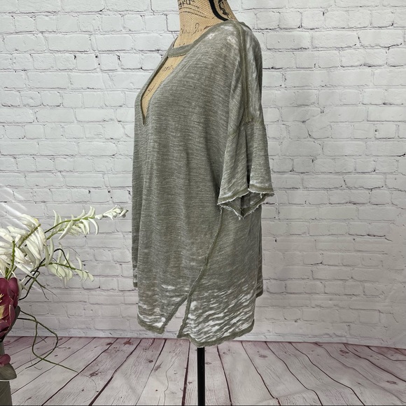 Free People Distressed Army/Moss Green Burn Out Style Top - Picture 7 of 12